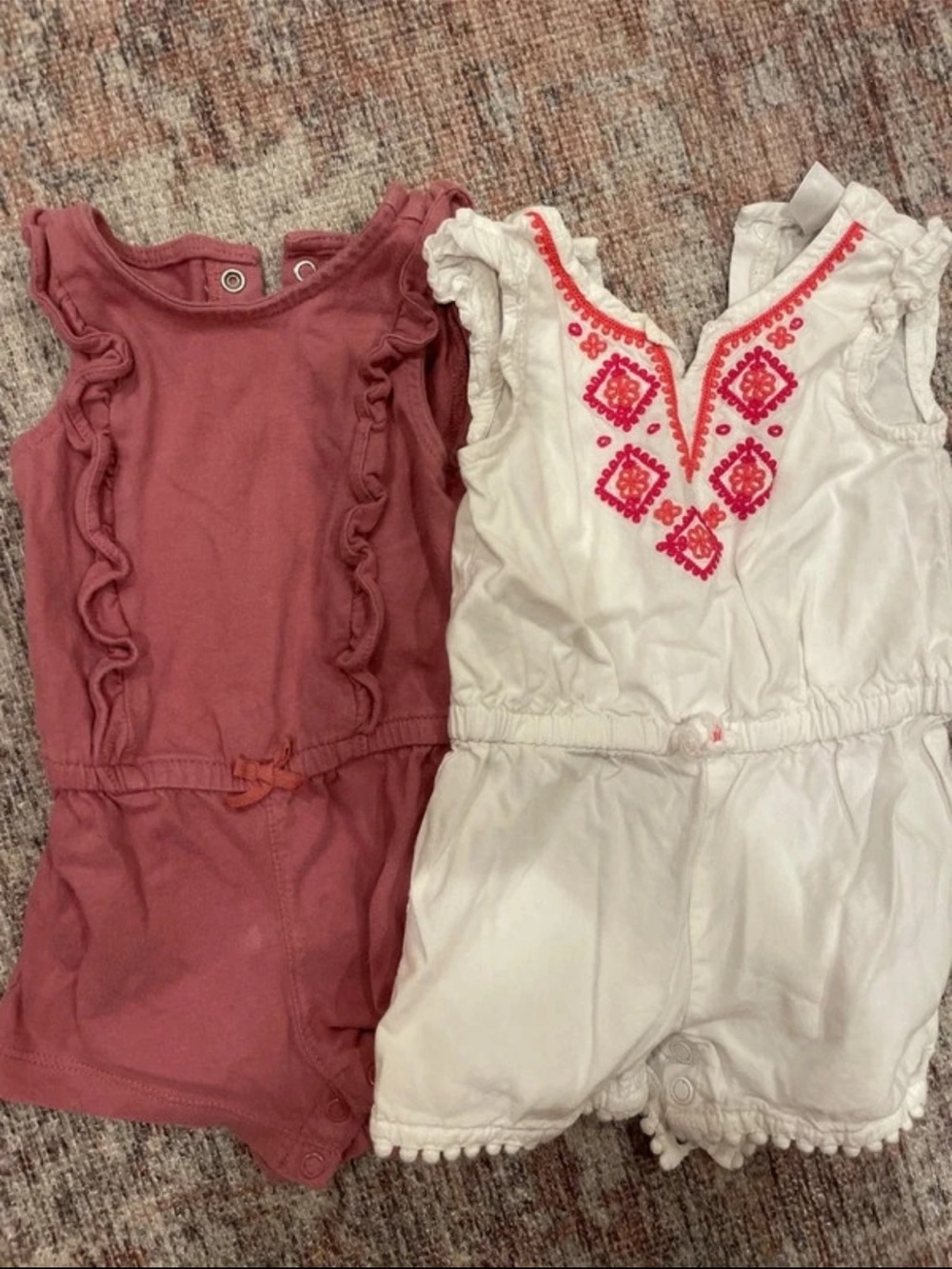 Carter's Pink Mauve Ruffle Romper and White Embroidered Romper Set